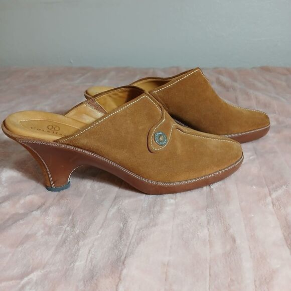 Cole Haan Tan Mules with Suede Finish and Wooden Heel Size 9.5 - Picture 1 of 11